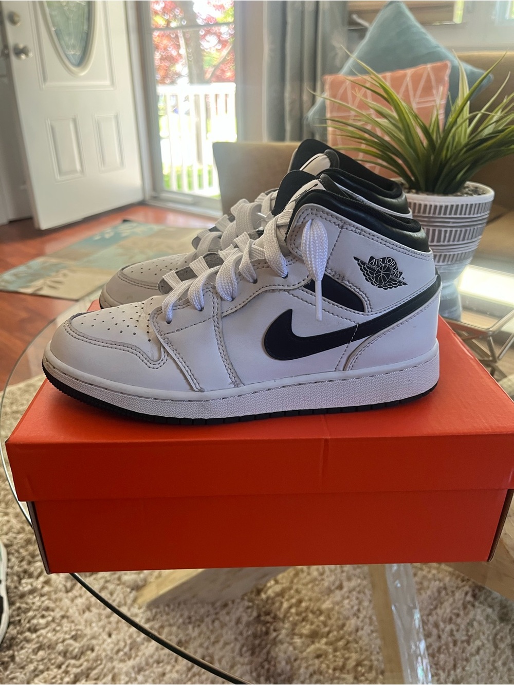 Nike White and Black Mid-Top Sneakers